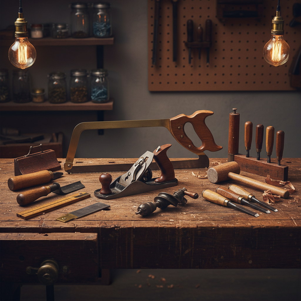Organized carpentry hand tools display